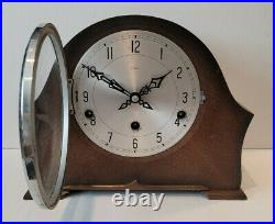 Antique 1930's Oak Art Deco Enfield Westminster Chiming Mantel Clock & Silence