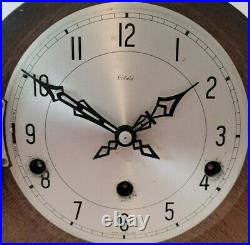 Antique 1930's Oak Art Deco Enfield Westminster Chiming Mantel Clock & Silence