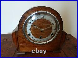 Antique 1930's Oak Bentima Mantel Clock with Westminster Chime Key & Pendulum