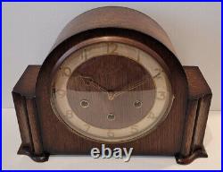 Antique 1930s English Smiths Oak Westminster Chiming Mantel Clock with Silence