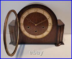 Antique 1930s English Smiths Oak Westminster Chiming Mantel Clock with Silence