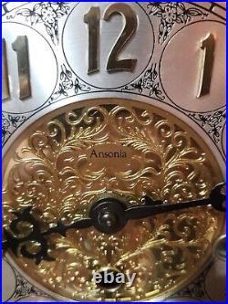 Antique Ansonia Gold Face &Beveled Glass Mechanical Chime Clock W Pendulum Works