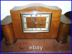 Antique Art Deco Smiths Wooden Wind Up Mantle Chime Clock Restored 1930's
