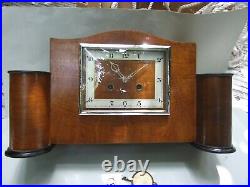 Antique Art Deco Smiths Wooden Wind Up Mantle Chime Clock Restored 1930's