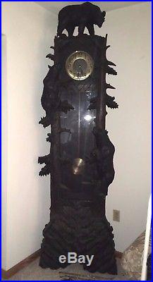 Antique Black Forest Carved Bears Floor Clock Kloster Gong Westminster Chimes