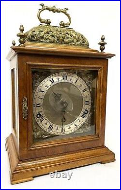 Antique Burr Walnut Westminster Chime Mantel Clock With Brass Caddy Top Garrard