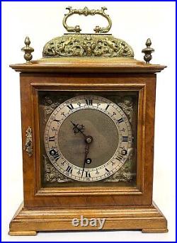 Antique Burr Walnut Westminster Chime Mantel Clock With Brass Caddy Top Garrard