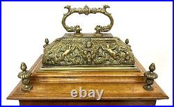 Antique Burr Walnut Westminster Chime Mantel Clock With Brass Caddy Top Garrard