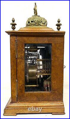 Antique Burr Walnut Westminster Chime Mantel Clock With Brass Caddy Top Garrard
