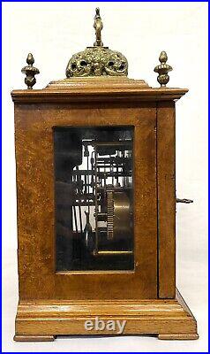 Antique Burr Walnut Westminster Chime Mantel Clock With Brass Caddy Top Garrard