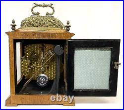 Antique Burr Walnut Westminster Chime Mantel Clock With Brass Caddy Top Garrard