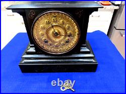 Antique Circa 1880's Gold Face Ansonia Cast Iron Mantle 8 day Clock Works Chime