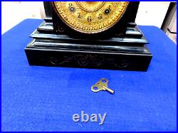 Antique Circa 1880's Gold Face Ansonia Cast Iron Mantle 8 day Clock Works Chime