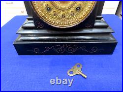 Antique Circa 1880's Gold Face Ansonia Cast Iron Mantle 8 day Clock Works Chime