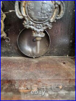 Antique E. Ingraham Wood Mantel Clock shelf with key