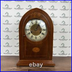 Antique Edwardian Mahogany And Inlay Lancet Top Mantel Clock -1910 England Works