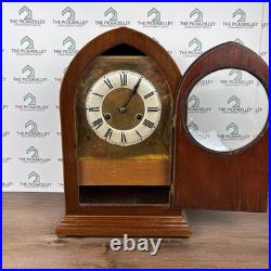 Antique Edwardian Mahogany And Inlay Lancet Top Mantel Clock -1910 England Works