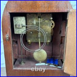 Antique Edwardian Mahogany And Inlay Lancet Top Mantel Clock -1910 England Works