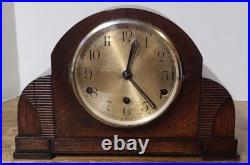 Antique England Mantel Clock Westminster Chime In Walnut Wood. Runs Great
