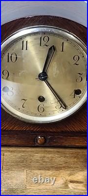 Antique England Mantel Clock Westminster Chime In Walnut Wood. Runs Great
