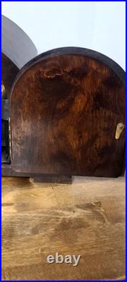 Antique England Mantel Clock Westminster Chime In Walnut Wood. Runs Great