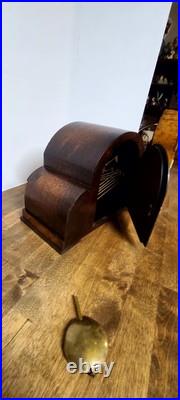 Antique England Mantel Clock Westminster Chime In Walnut Wood. Runs Great
