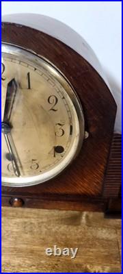 Antique England Mantel Clock Westminster Chime In Walnut Wood. Runs Great