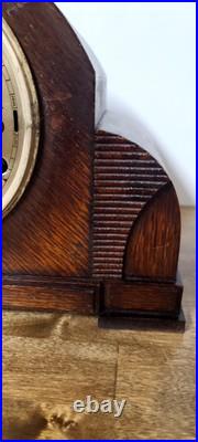 Antique England Mantel Clock Westminster Chime In Walnut Wood. Runs Great