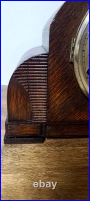 Antique England Mantel Clock Westminster Chime In Walnut Wood. Runs Great