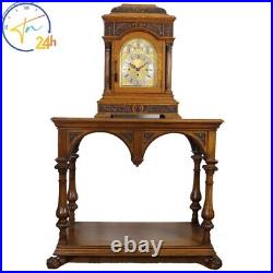 Antique England Triple Fusee 8 Bells 5 Gongs Mantel Clock with The Table