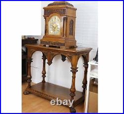 Antique England Triple Fusee 8 Bells 5 Gongs Mantel Clock with The Table