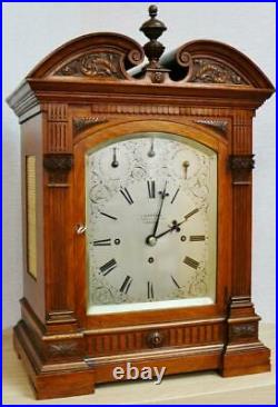 Antique English Triple Fusee 8 Bell & 5 Gong Musical Bracket Clock & Bracket