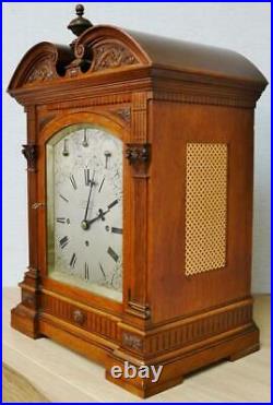 Antique English Triple Fusee 8 Bell & 5 Gong Musical Bracket Clock & Bracket