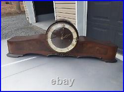 Antique Franze Hermle Mantle Clock Westminster Chime Burl walnut face 29