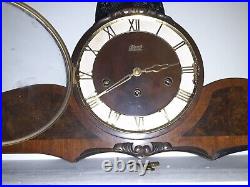 Antique Franze Hermle Mantle Clock Westminster Chime Burl walnut face 29