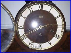 Antique Franze Hermle Mantle Clock Westminster Chime Burl walnut face 29