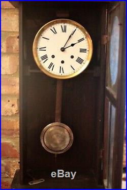 Antique German 8-Day Mahogany Case Wall Clock with Westminster Chimes