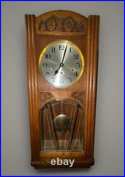 Antique German Box Regulator Wall Clock, Westminster Quarter Strike Chimes
