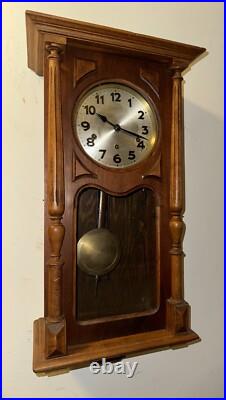 Antique German Box Regulator Wall Clock, Westminster Quarter Strike Chimes