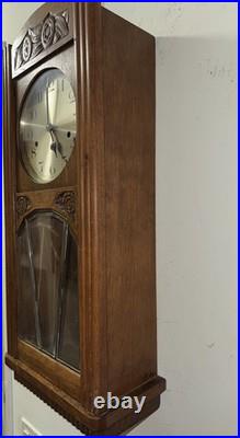 Antique German Box Regulator Wall Clock, Westminster Quarter Strike Chimes