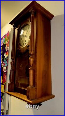 Antique German Box Regulator Wall Clock, Westminster Quarter Strike Chimes