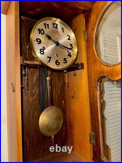 Antique German Box Regulator Wall Clock, Westminster Quarter Strike Chimes