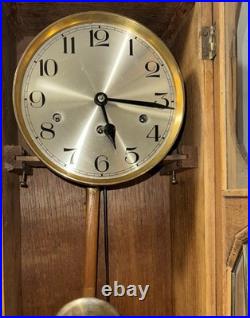Antique German Box Regulator Wall Clock, Westminster Quarter Strike Chimes