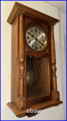 Antique German Box Regulator Wall Clock, Westminster Quarter Strike Chimes