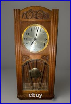 Antique German Box Regulator Wall Clock, Westminster Quarter Strike Chimes