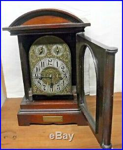 Antique German H. H. Peerless Westminster Chime Mahogany Bracket Clock Working