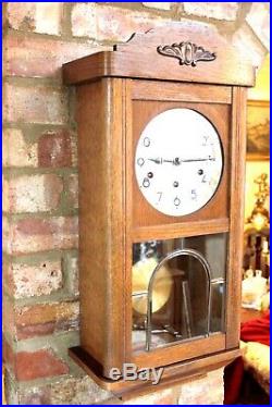 Antique German'Kieninger' 8-Day Oak Case Wall Clock with Westminster Chimes