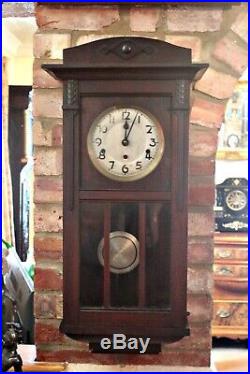 Antique German'Kienzle' 8-Day Mahogany Case Wall Clock with Westminster Chimes