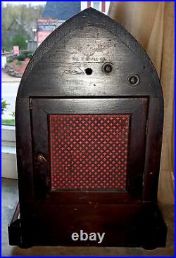 Antique German Kienzle Shelf Clock, Beehive Wood Case Westminster Chimes