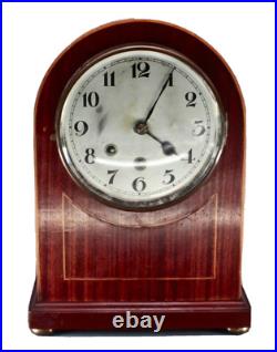 Antique German Westminster Chime Arch 8 Day Wood Case Mantel Clock SEE VIDEO